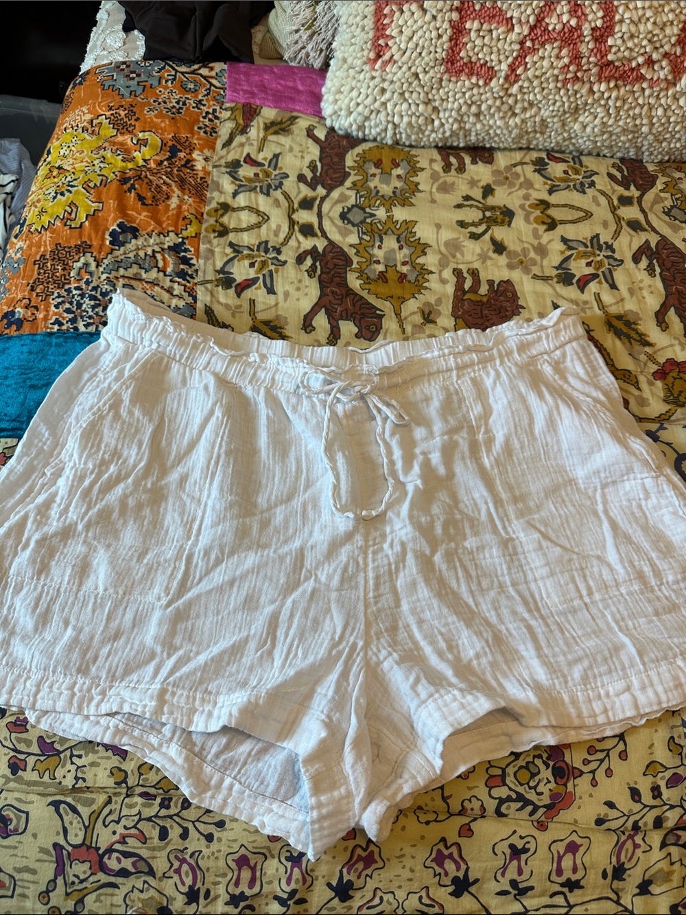 White Women's Lightweight Gauze-Blend Drawstring Shorts